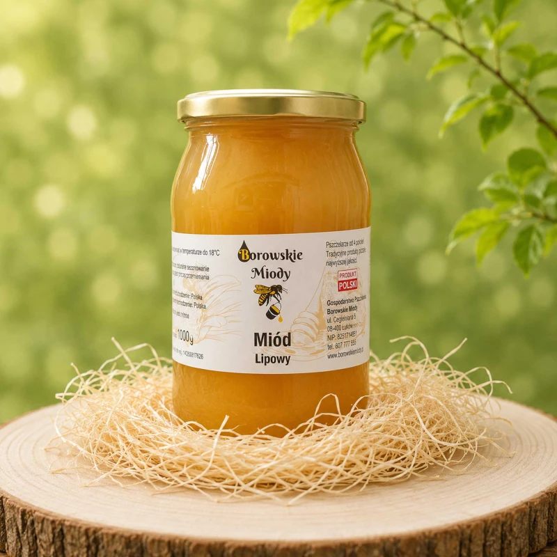 Naturalny miód lipowy z rodzinnej pasieki Borowskie Miody w słoiku 1100 g